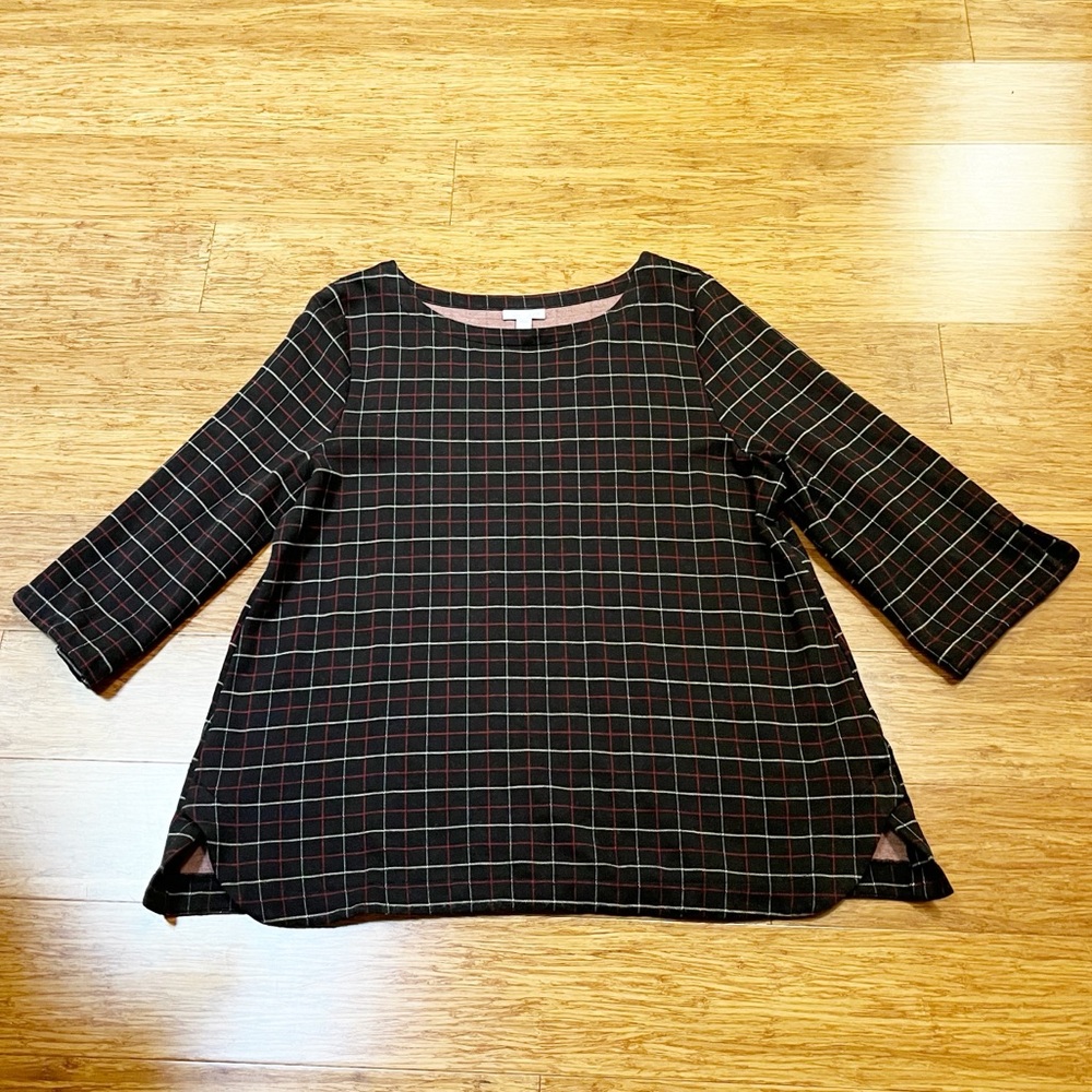 J. Jill Black Ponte Knit A-Line Boat Neck 3/4 sleeve top. Size Women's Large - Picture 7 of 14